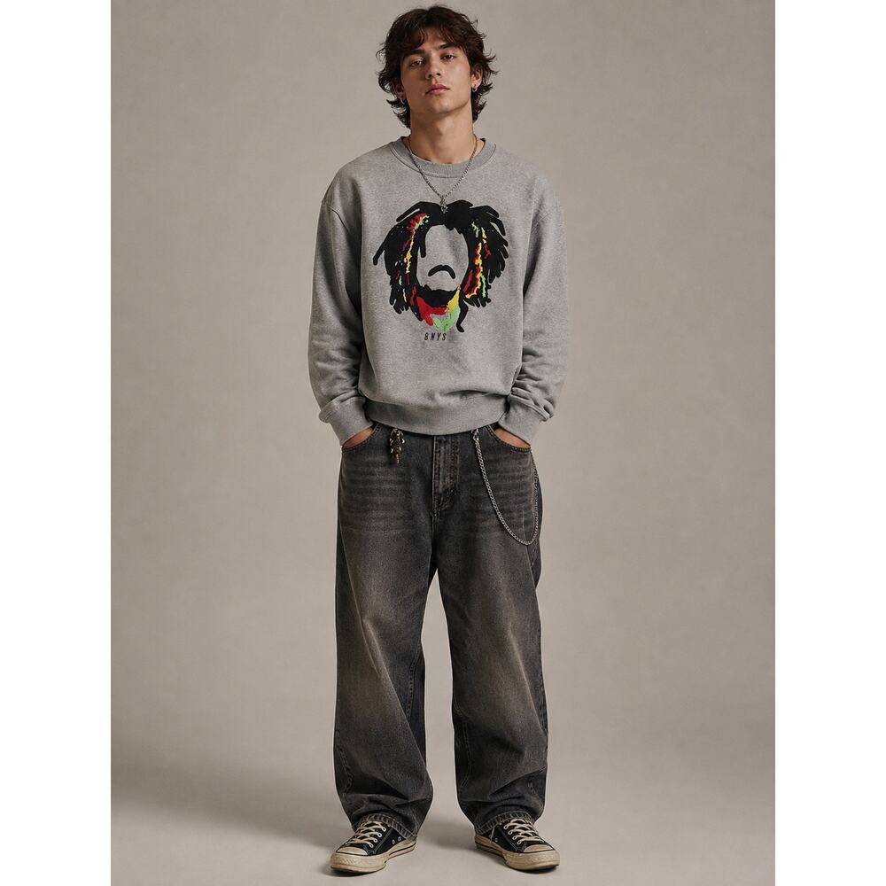 BKYS Bob Marley Graphic Sweatshirt Medium Pullover Crew Neck Relaxed 90s Y2K Pop - Picture 9 of 9